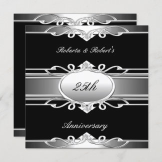 Elegant 25. Jubiläum Schwarzes Silber Einladung