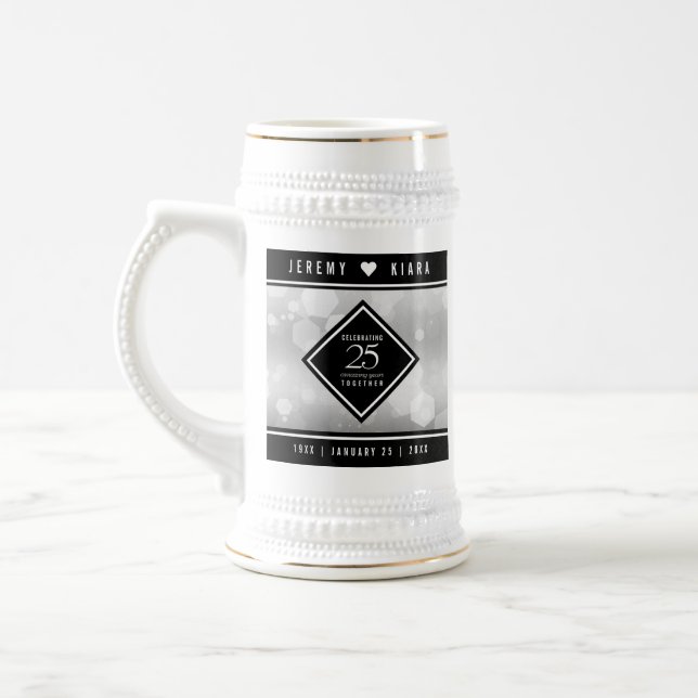 Elegant 25. Silberhochzeit Bierglas (Links)