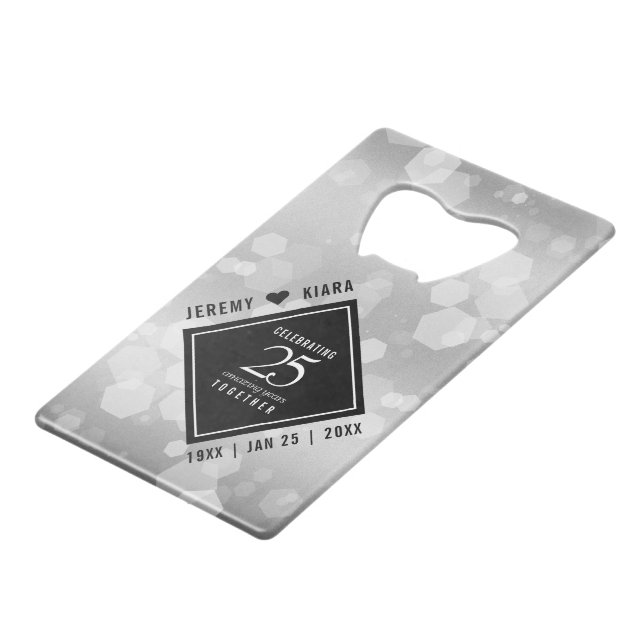 Elegant 25. Silberhochzeit Geldbeutel Flaschenöffner (Vorderseite Schrägansicht)