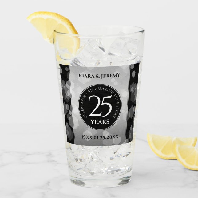 Elegant 25. Silberhochzeit Glas (Vorderseite Ice)