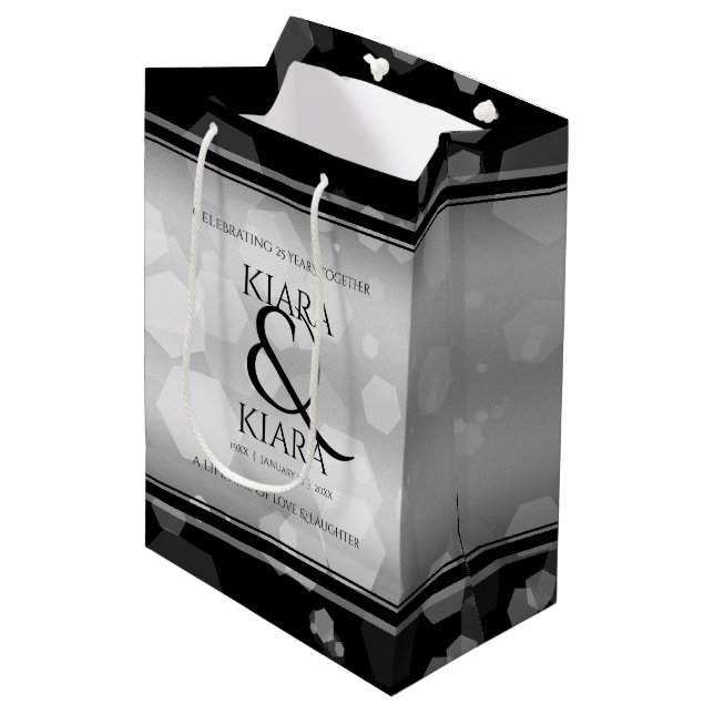 Elegant 25. Silberhochzeit Mittlere Geschenktüte (Vorderseite Schrägansicht)