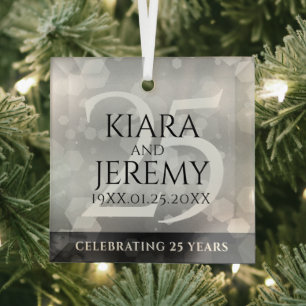 Elegant 25. Silberhochzeit Ornament Aus Glas