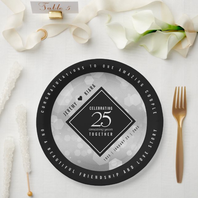 Elegant 25. Silberhochzeit Pappteller (Hochzeit)