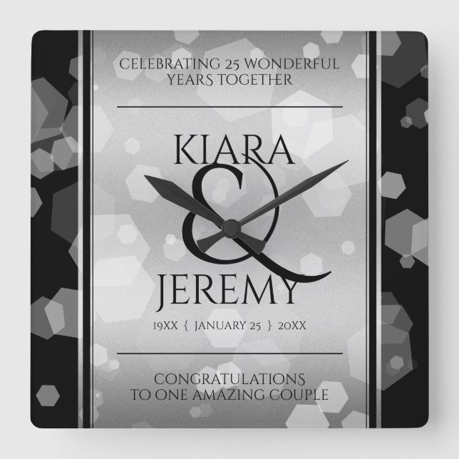 Elegant 25. Silberhochzeit Quadratische Wanduhr (Vorderseite)