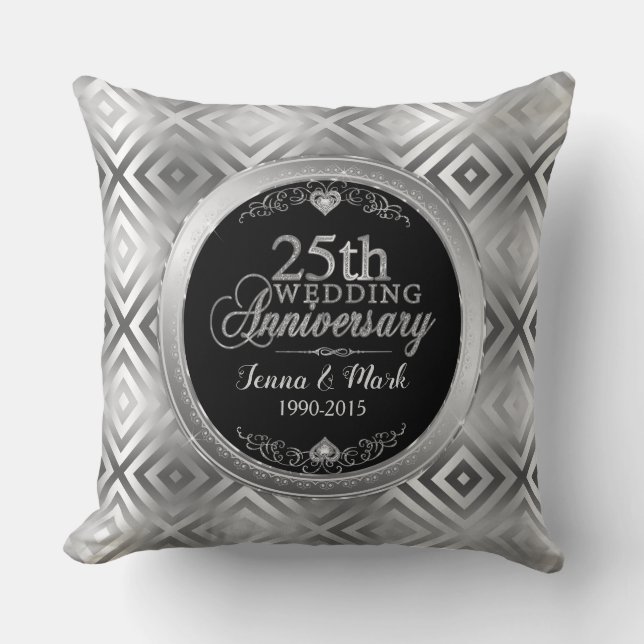 Elegant 25. Silver Geometric Wedding Template Kissen (Vorderseite)