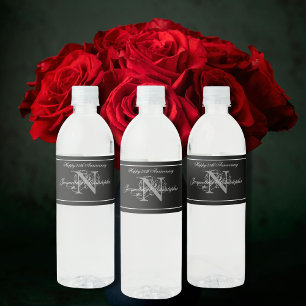 Elegant 25th Wedding Anniversary Custom + Monogram Wasserflaschenetikett