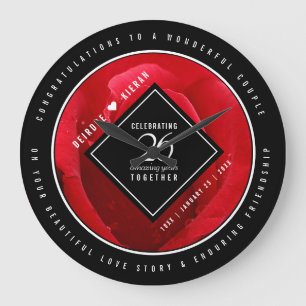 Elegant 26th Rose Wedding Anniversary Celebration Große Wanduhr