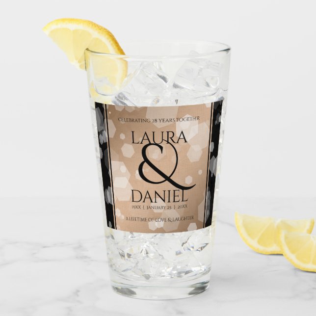 Elegant 28. Linen Hochzeitstag Feier Glas (Vorderseite Ice)