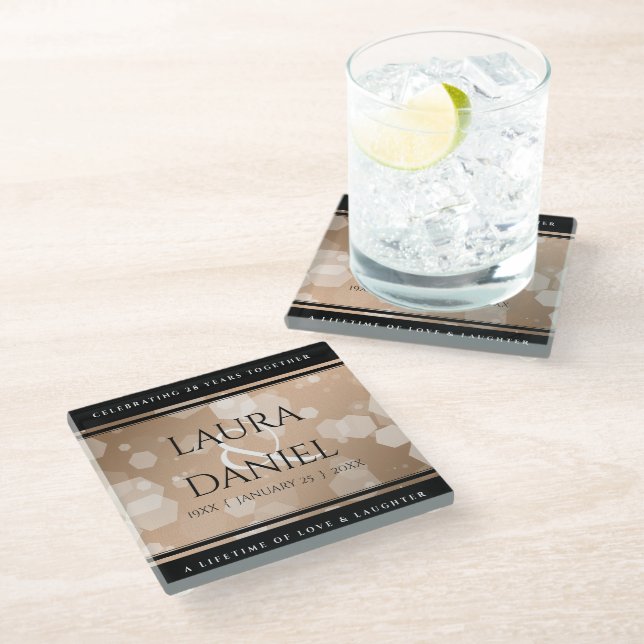 Elegant 28. Linen Hochzeitstag Feier Glasuntersetzer (Schrägansicht)