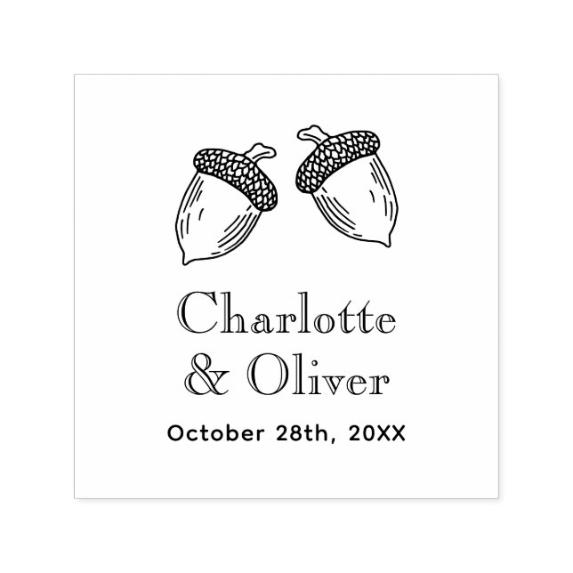 Elegant 2 Acorns Couple Names Date Monogram Permastempel (Design)