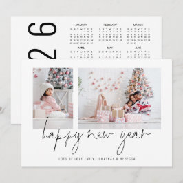 Elegant 2 Foto glücklich Neujahr 2026 Kalender Feiertagskarte
