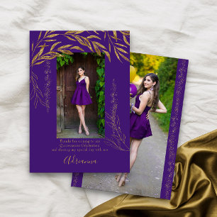 Elegant 2 Foto Lila und Gold Leaf Dankeskarte