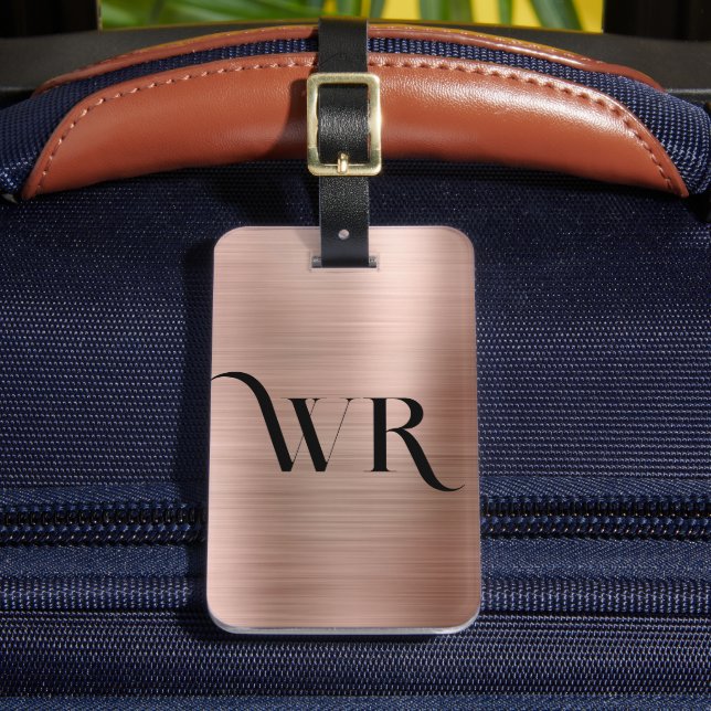Elegant 2 Monogramm Erstrosa Rose Gold Metal Gepäckanhänger (Vorderseite Insitu 2)