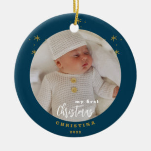 Elegant 2-Sided My First Christmas Baby's Photo Keramik Ornament