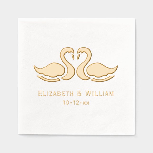 Elegant 2 Swans Silhouette Wedding Couple Servietten Mit Folie (Vorderseite)