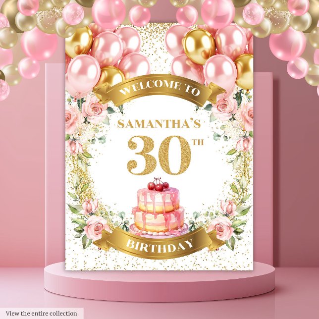 Elegant 30 Birthday Blush Gold Celebration Banner Wandteppich (Elegant 30th Birthday Blush Gold Celebration Banner)