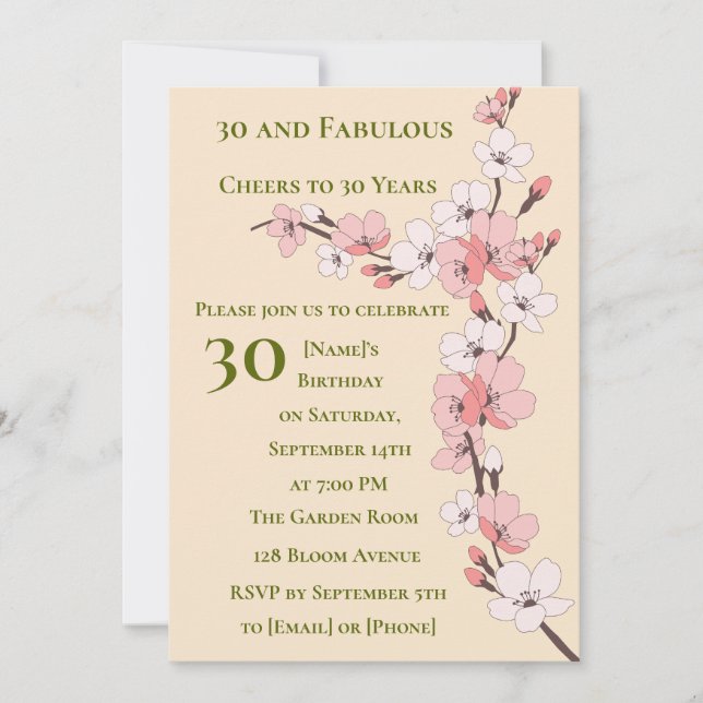 Elegant 30. Geburtstag Einladung Blumendesign (Vorderseite)