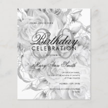 Elegant 30. Geburtstag Floral Silver White Einladu