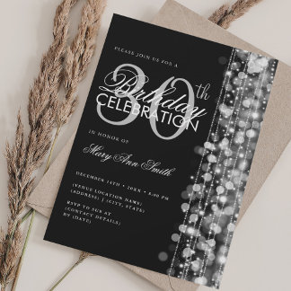 Elegant 30. Geburtstag Glam Glitzern Silver & Blac Einladung