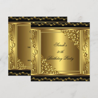 Elegant 30. Geburtstag Gold Black Gold Floral 3 Einladung