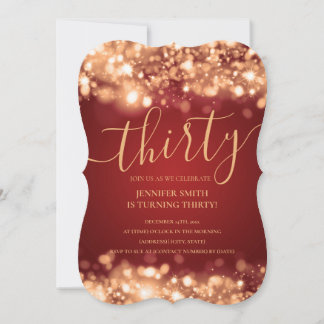 Elegant 30. Geburtstag Gold & Red Glam Lights Einladung
