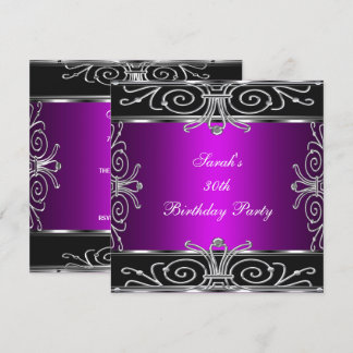 Elegant 30. Geburtstag Magenta Schwarzes Silber Einladung