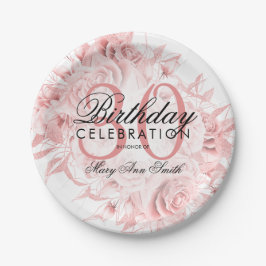 Elegant 30. Geburtstag Party Floral Rose Gold Pappteller