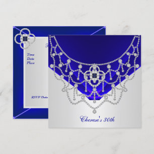 Elegant 30. Geburtstag Rich Royal Blue Silver Whit Einladung