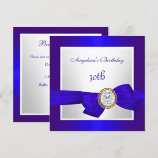Elegant 30. Geburtstag Royal Blue White Diamond Einladung