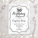 Elegant 30. Geburtstag - Silberweiße Einladung<br><div class="desc">Eleganter 30. Geburtstag Einladung. Stilvolles Design in Weiß und Silber. Features Damask Muster,  Skript-Schriftart und Imitat Glitzer silber Konfetti. Ideal für eine gläserne Geburtstagsfeier. Kann für jedes Alter angepasst werden. Nachricht,  wenn Sie weitere Anpassungen benötigen.</div>