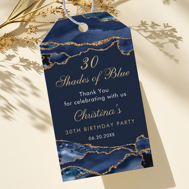 Elegant 30 Shades of Blue Birthday Party  Geschenkanhänger (Navy Blue and Gold Shades of Blue Thank you gift tag)