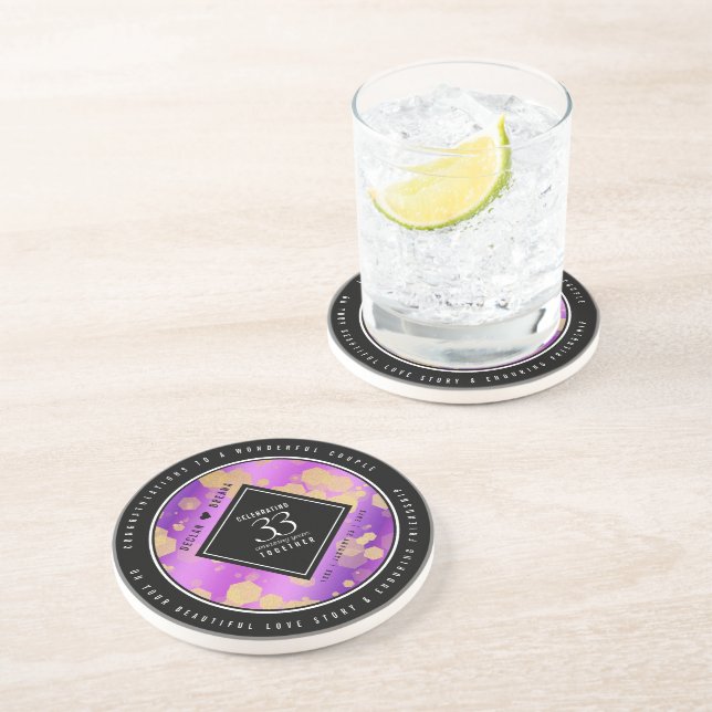 Elegant 33. Geburtstag von Amethyst Getränkeuntersetzer (Seite)