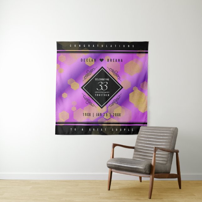 Elegant 33rd Amethyst Wedding Anniversary Tapestry Wandteppich (Beispiel)