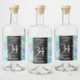 Elegant 34. Opal Hochzeitstag Alkoholflaschenetikett
