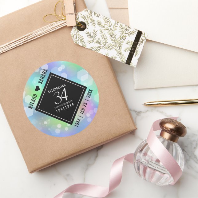 Elegant 34. Opal Hochzeitstag Runder Aufkleber (Schenken)