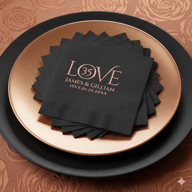 Elegant 35th Coral Wedding Anniversary Years Servietten Mit Folie (Elegant 35th Coral Wedding Anniversary Foil-Stamped Napkins Cover Photo)
