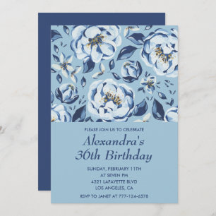 Elegant 36. Geburtstag Einladungen Floral Blue