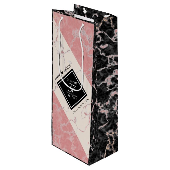 Elegant 37. Alabaster Hochzeitstag Geschenktüte Für Weinflaschen (Vorderseite Schrägansicht)