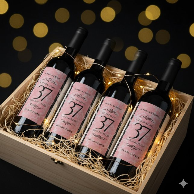 Elegant 37. Alabaster Hochzeitstag Weinetikett (37th Alabaster Wedding Anniversary Wine/Liquor Drink Labels Cover Photo)