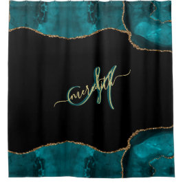 Elegant 3 Color Monogram Aquamarin Black Duschvorhang