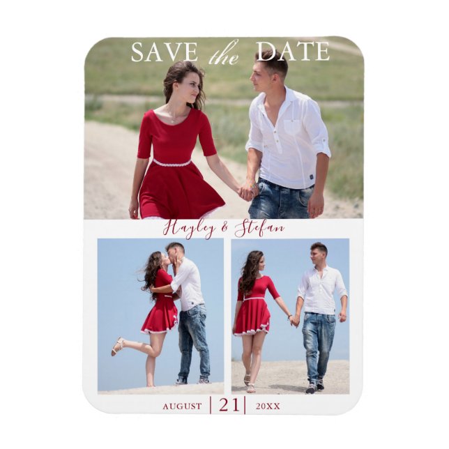 Elegant 3 Couple Foto Wedding Save the Date Magnet (Vertikal)