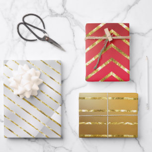 Elegant 3 Farben Gold Frohe Weihnachtswrapping Pap Geschenkpapier Set