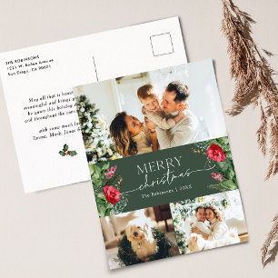 Elegant 3 Foto Botanischer Frohe Weihnachtsfeierta Postkarte