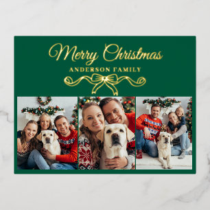 Elegant 3 Foto Collage Frohe Weihnachten Gold Folien Feiertagspostkarte