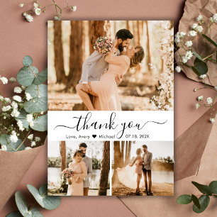 Elegant 3 Foto Collage Typografy Script Wedding Dankeskarte