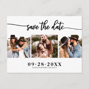 Elegant 3 Foto Collage Wedding Save the Date Postkarte