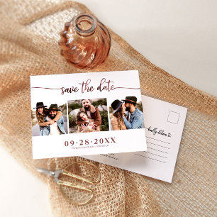 Elegant 3 Foto Collage Wedding Save the Date Postkarte