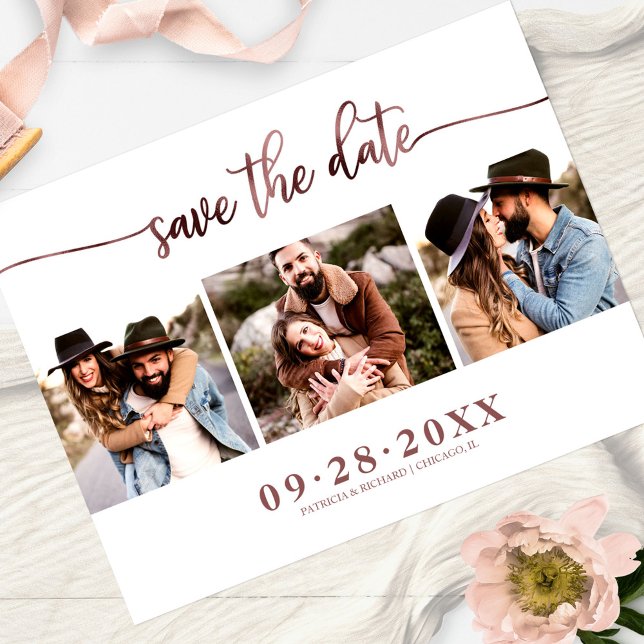 Elegant 3 Foto Collage Wedding Save the Date Postkarte (Von Creator hochgeladen)