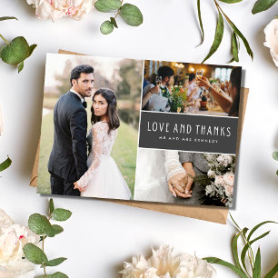 Elegant 3 Foto Collage Wedding Vielen Dank Dankeskarte