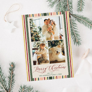 Elegant 3 Foto Frohe Weihnachten Vintage Streifen